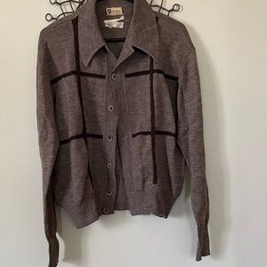 Vintage Lee Brown Knit Cardigan with Subtle Heathered Texture